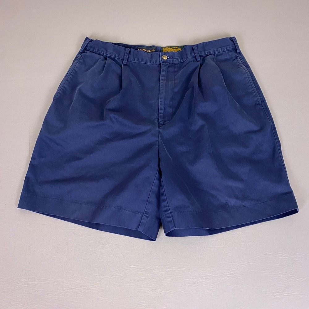 Izod Club Shorts Men's Size 36 Navy Blue Pleated Chino 100% Cotton Vintage VTG